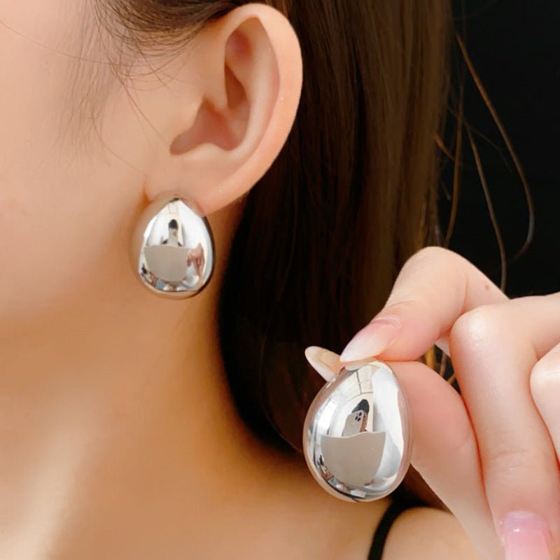 S925 Silver Gold Plated Round Smooth Earrings - ACOOE