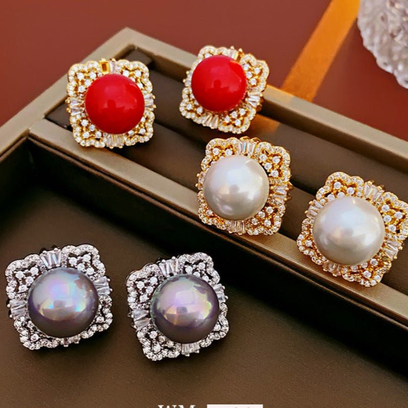 S925 Silver Gold Square Pearl Earrings - ACOOE