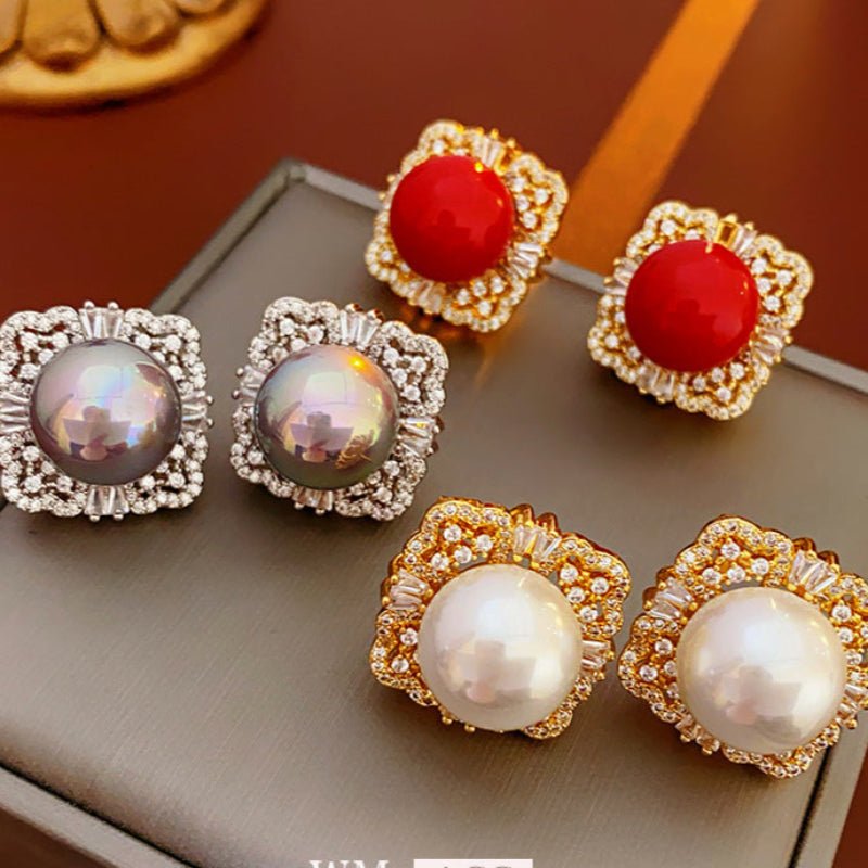 S925 Silver Gold Square Pearl Earrings - ACOOE