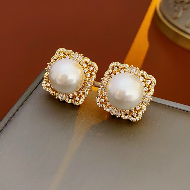 S925 Silver Gold Square Pearl Earrings - ACOOE