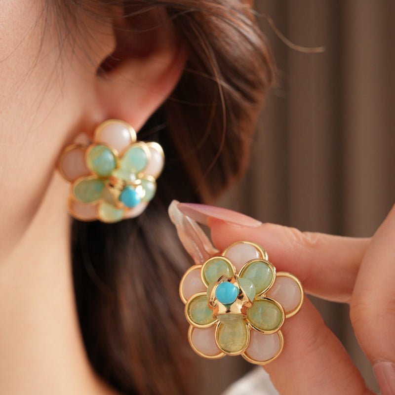 S925 Silver Gold Vintage Camellia Flower Earrings - ACOOE