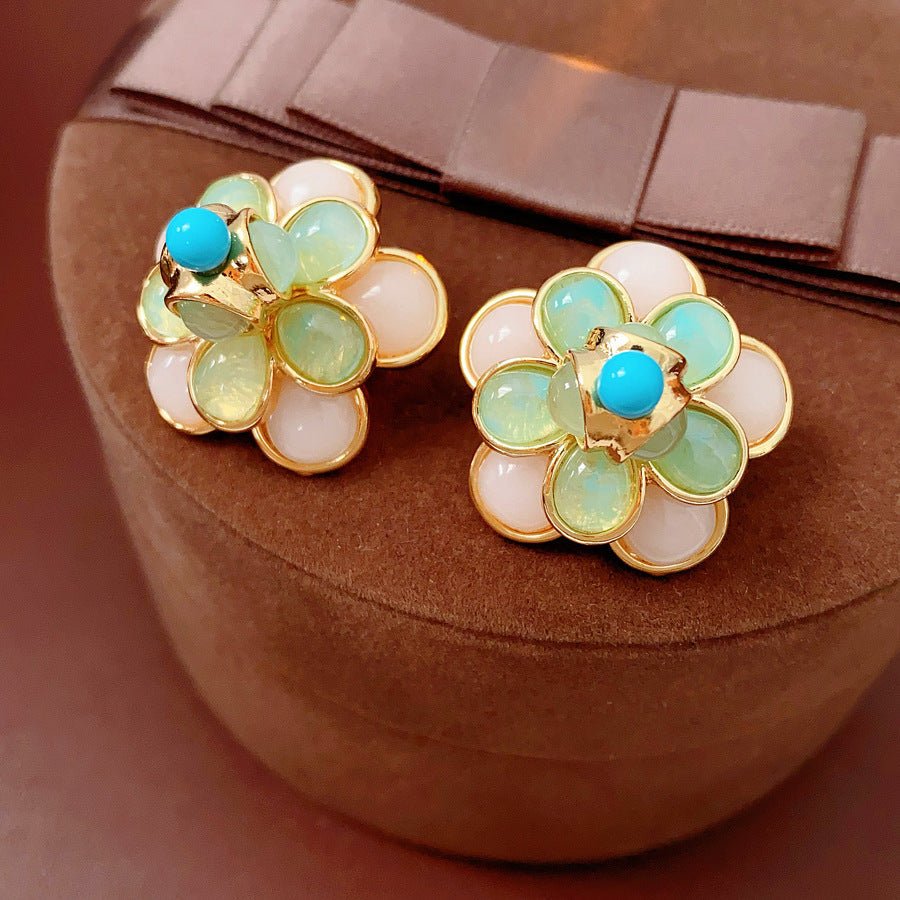 S925 Silver Gold Vintage Camellia Flower Earrings - ACOOE