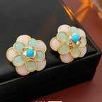 S925 Silver Gold Vintage Camellia Flower Earrings - ACOOE