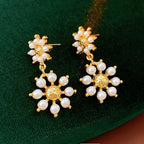 S925 Silver Gold Vintage Flower Pearl Earrings - ACOOE