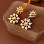 S925 Silver Gold Vintage Flower Pearl Earrings - ACOOE