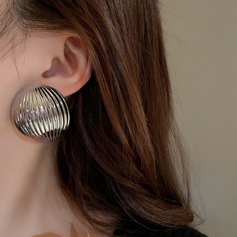 S925 Silver Needle Glossy Stripes Earrings - ACOOE