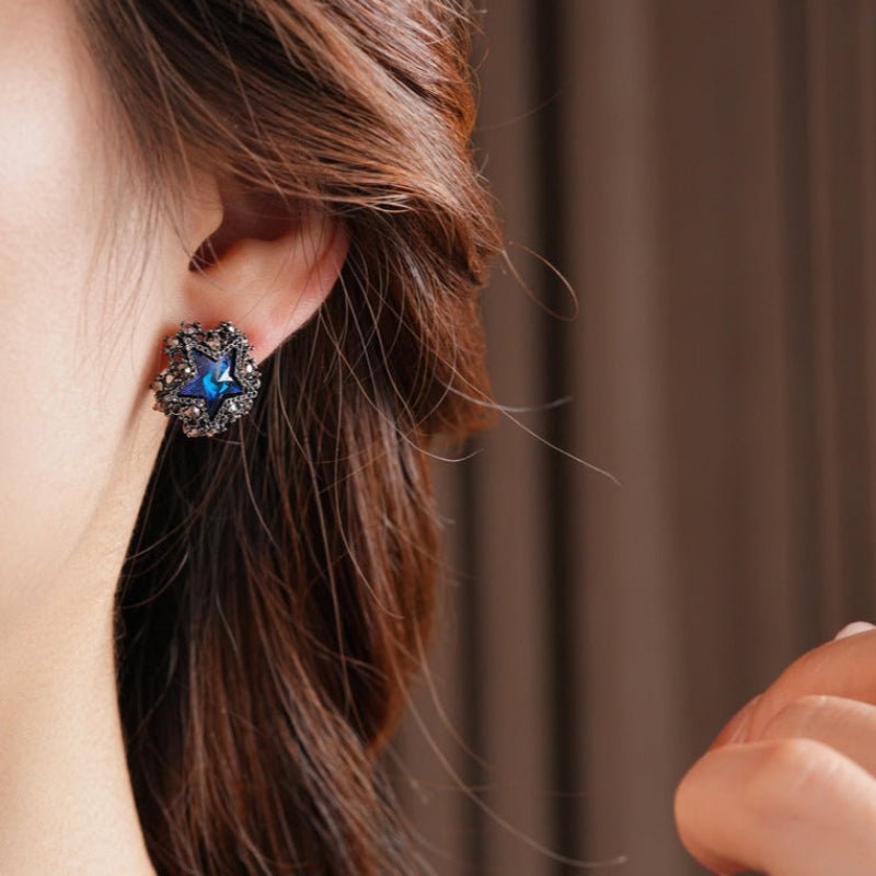 S925 Silver Needle Inlaid Diamond Star Round Earrings - ACOOE