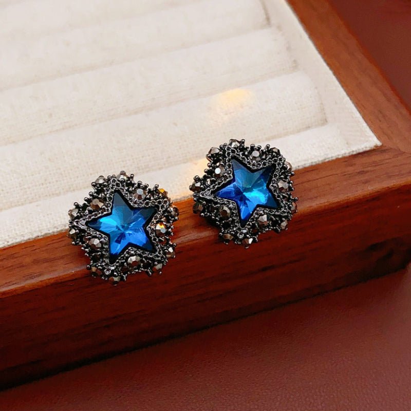 S925 Silver Needle Inlaid Diamond Star Round Earrings - ACOOE
