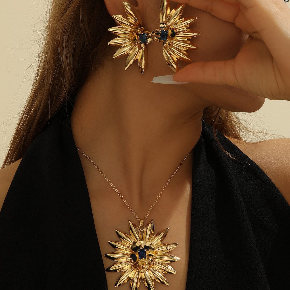 S925 Silver Sunflower Earring Necklace Set - ACOOE