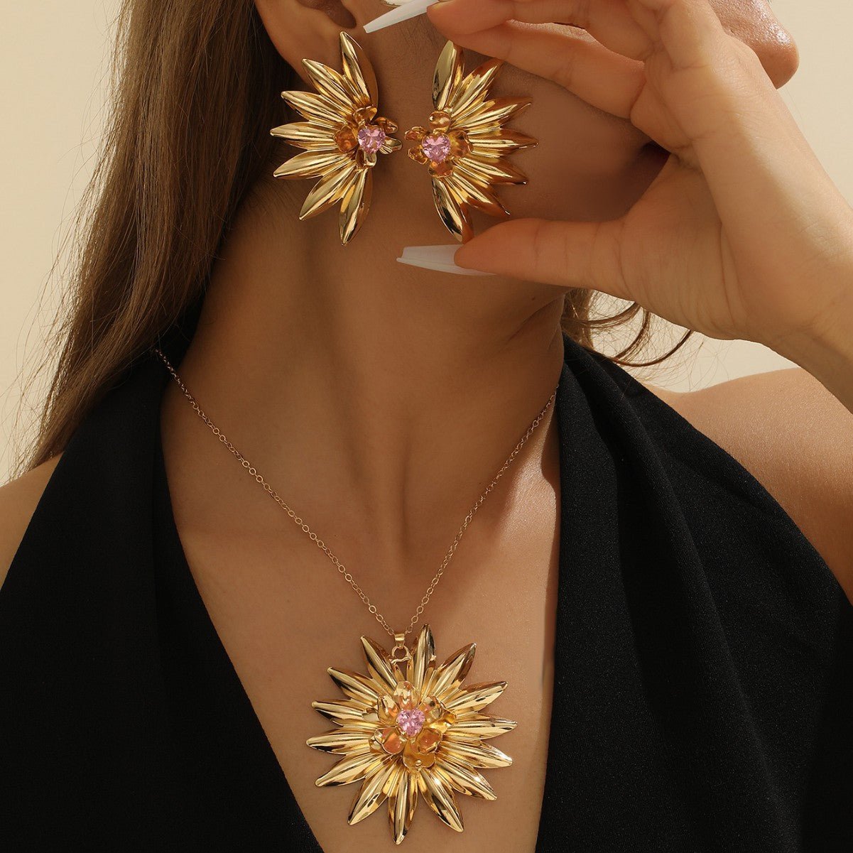 S925 Silver Sunflower Earring Necklace Set - ACOOE