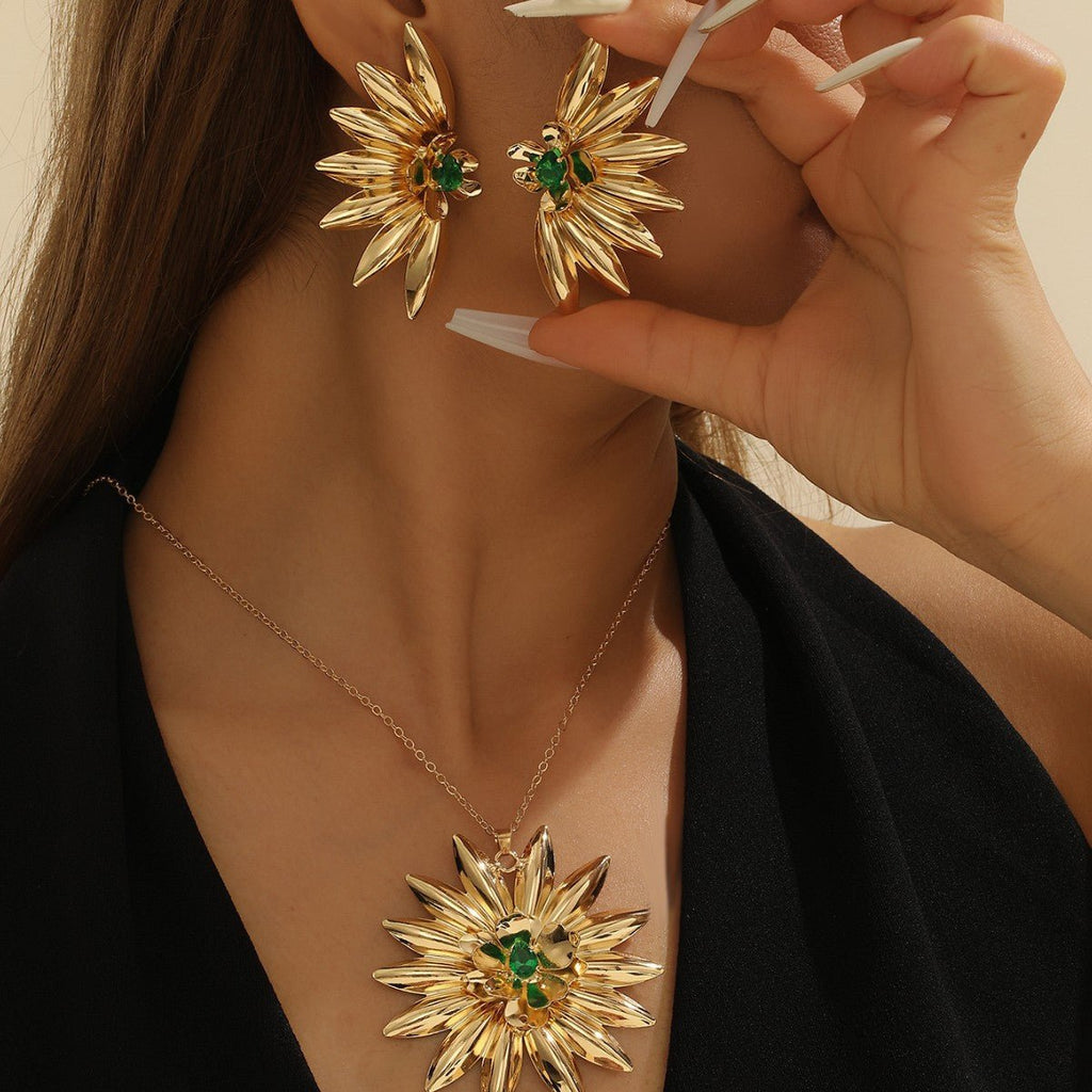 S925 Silver Sunflower Earring Necklace Set - ACOOE