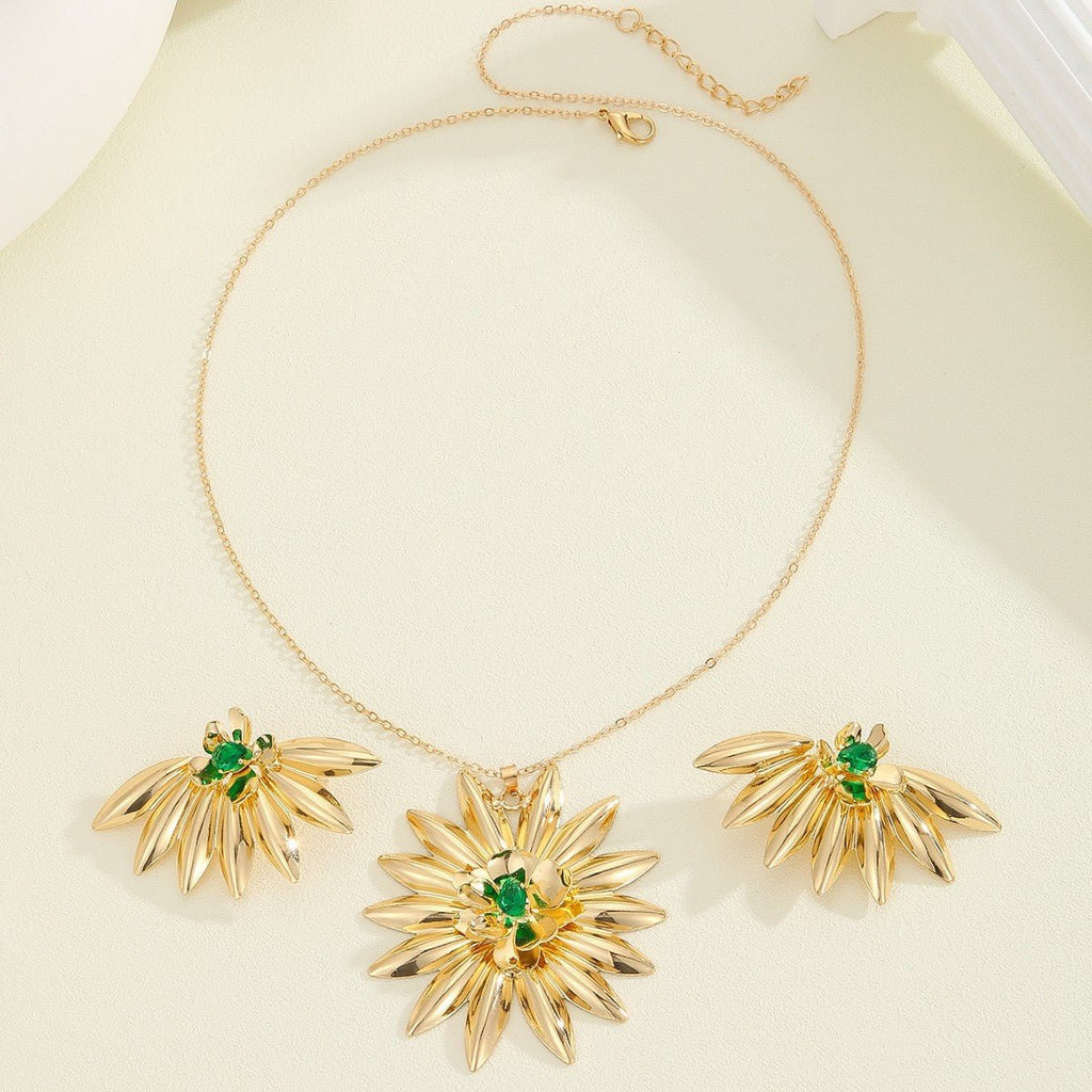 S925 Silver Sunflower Earring Necklace Set - ACOOE