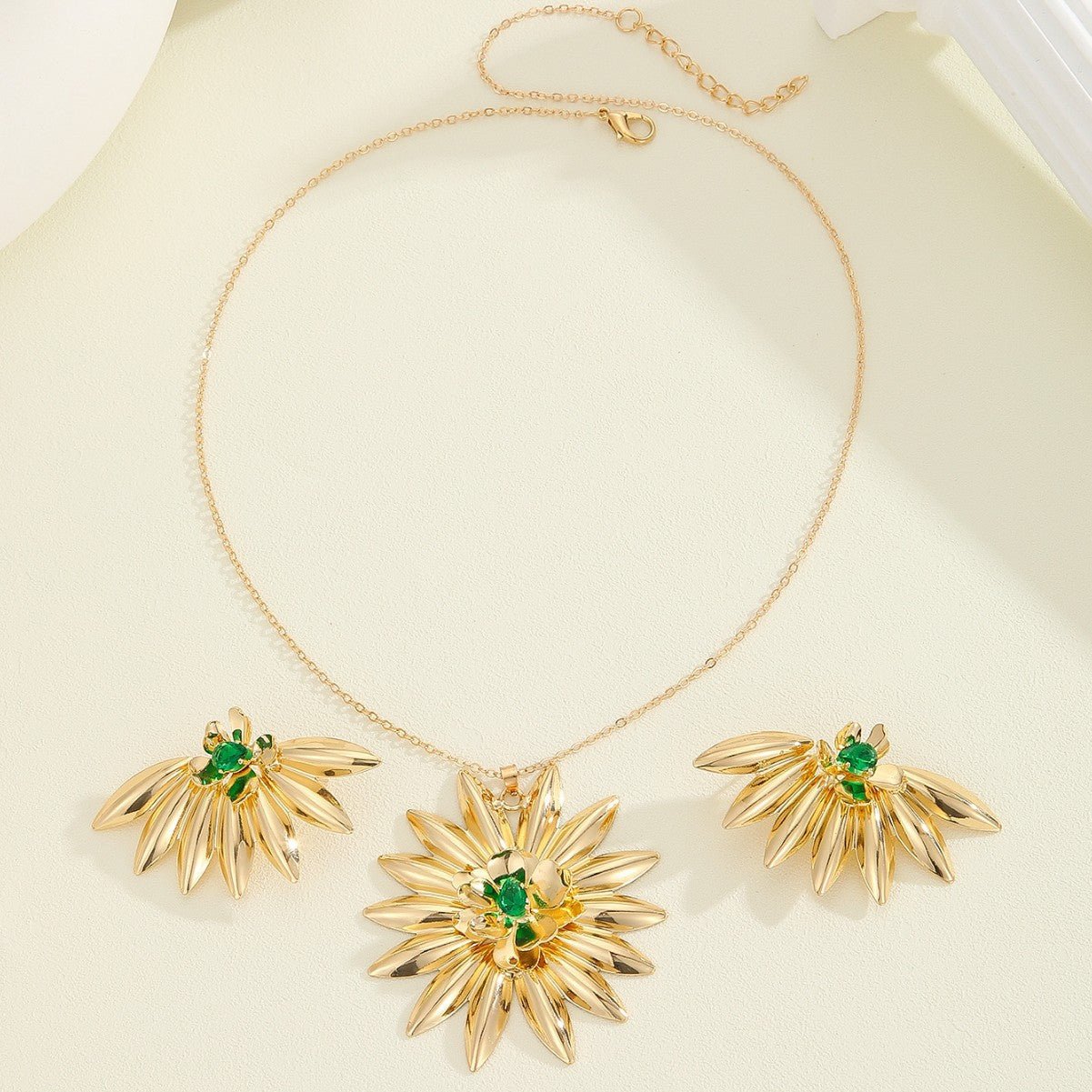 S925 Silver Sunflower Earring Necklace Set - ACOOE