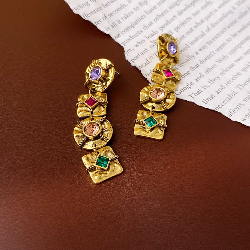S925 Silver Vintage Colorful Pin Earrings - ACOOE
