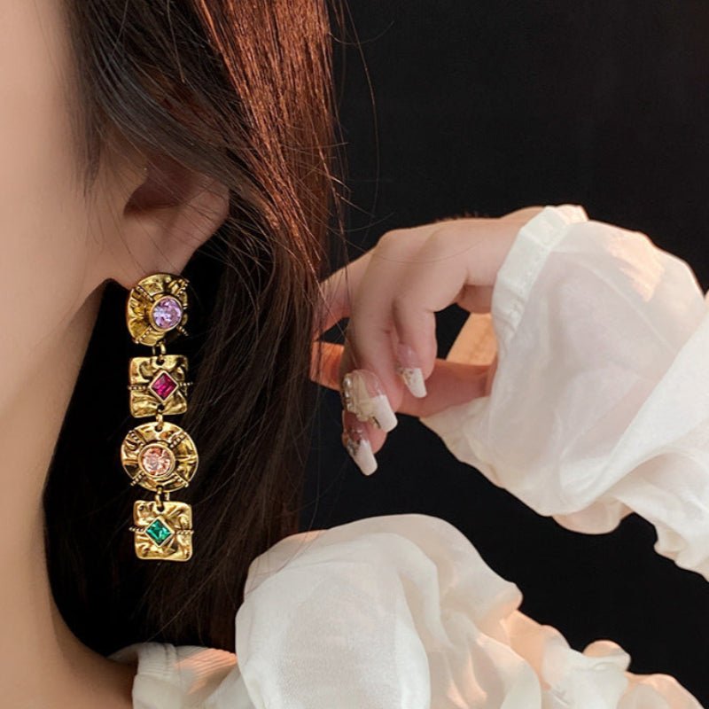 S925 Silver Vintage Colorful Pin Earrings - ACOOE