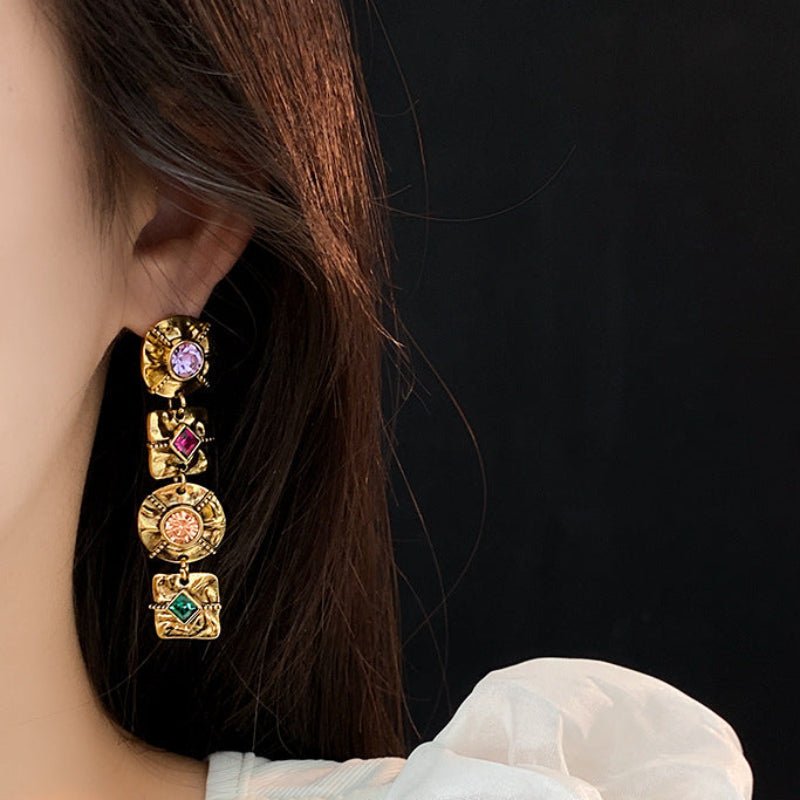 S925 Silver Vintage Colorful Pin Earrings - ACOOE