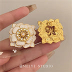 S925 Silver Vintage Pearl Camellia Earrings - ACOOE