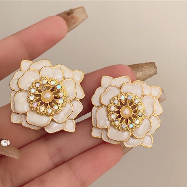 S925 Silver Vintage Pearl Camellia Earrings - ACOOE