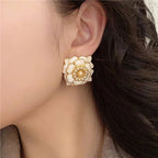 S925 Silver Vintage Pearl Camellia Earrings - ACOOE