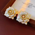 S925 Silver Vintage Pearl Camellia Earrings - ACOOE