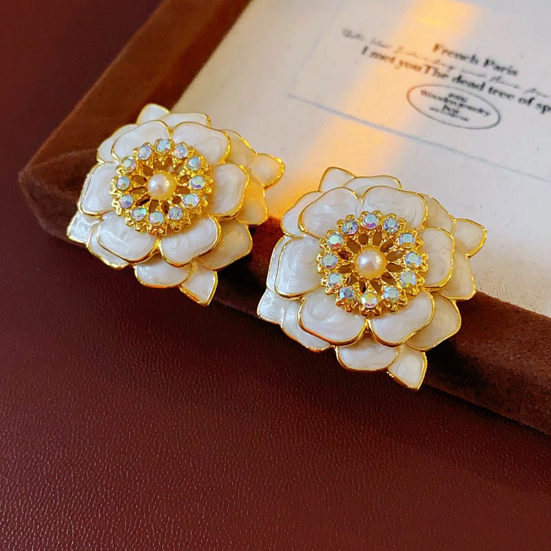 S925 Silver Vintage Pearl Camellia Earrings - ACOOE