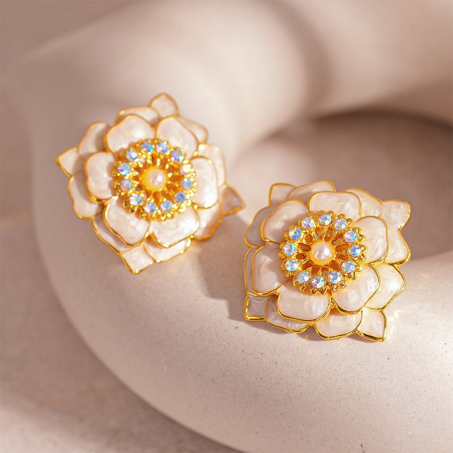 S925 Silver Vintage Pearl Camellia Earrings - ACOOE