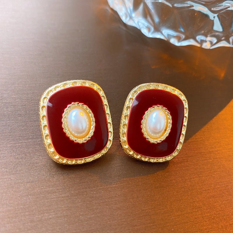 S925 Silver Vintage Square Enamel Earrings - ACOOE