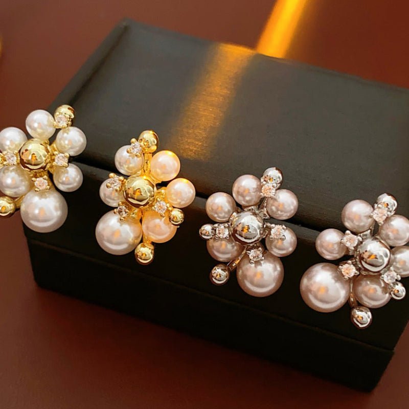 S925 Silver Zircon Pearl Round Ball Earrings - ACOOE
