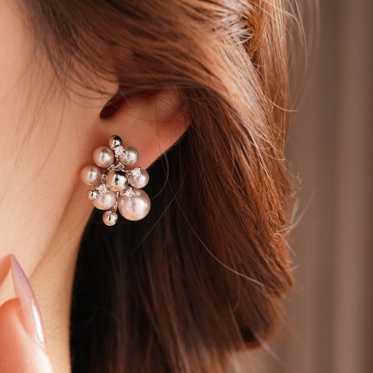 S925 Silver Zircon Pearl Round Ball Earrings - ACOOE