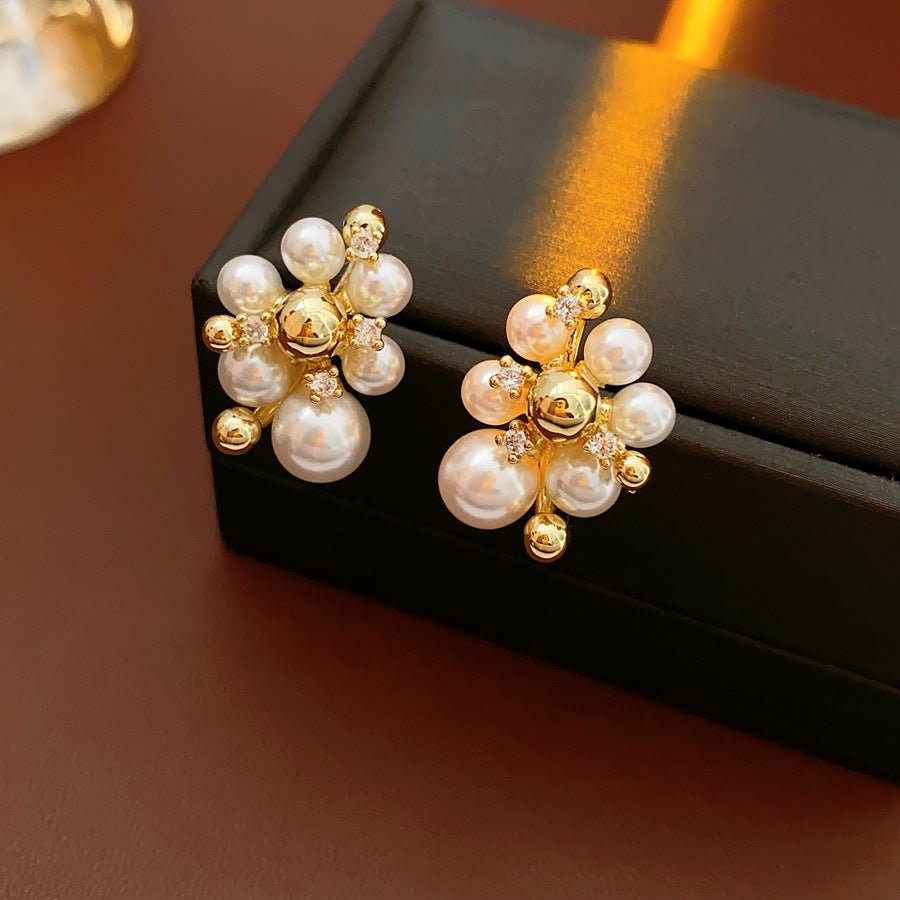 S925 Silver Zircon Pearl Round Ball Earrings - ACOOE