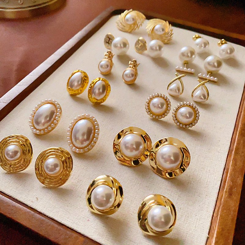 S925 Vintage Silver Needle Pearl Earrings - ACOOE