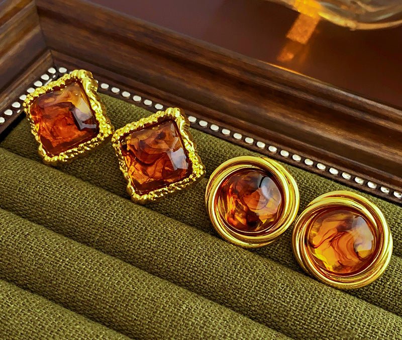 S925 Vintage Silver Needle Square Studs - ACOOE