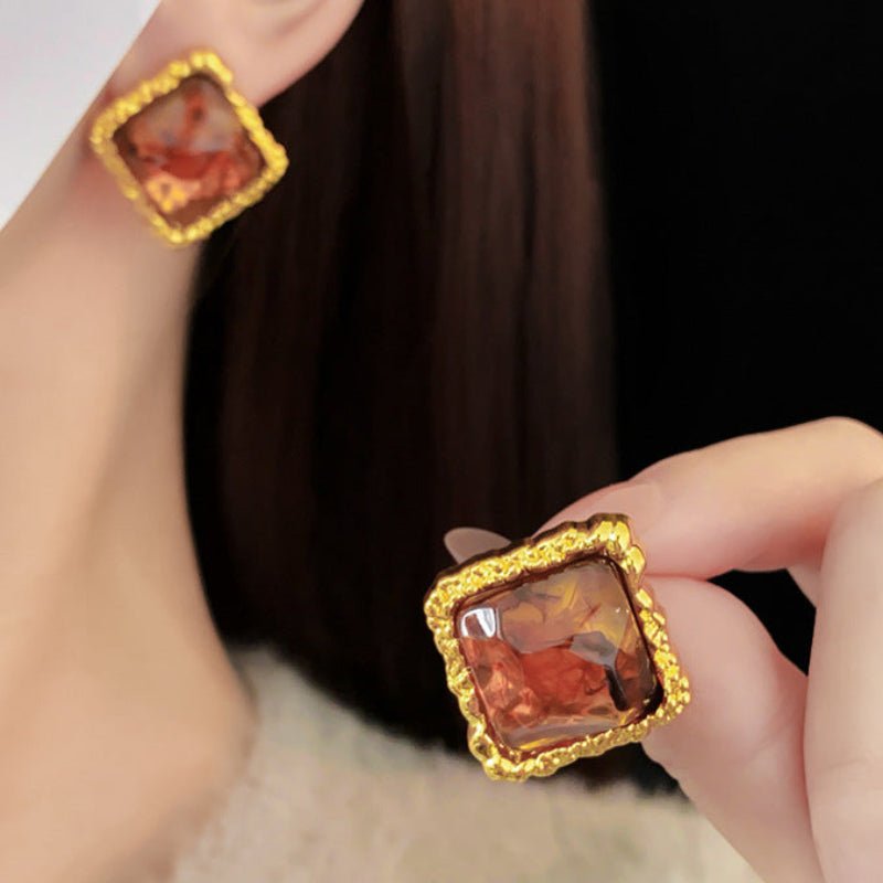 S925 Vintage Silver Needle Square Studs - ACOOE