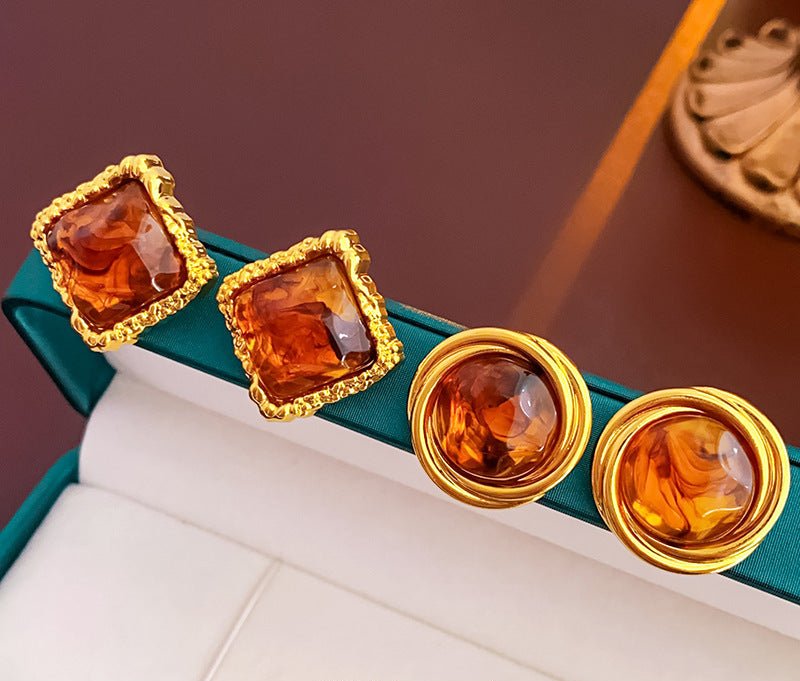 S925 Vintage Silver Needle Square Studs - ACOOE