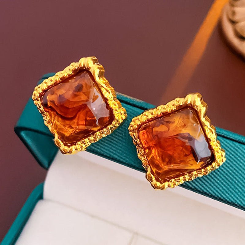 S925 Vintage Silver Needle Square Studs - ACOOE