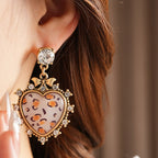 Silver Needle Bow Leopard Heart Stud Earrings - ACOOE