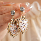 Silver Needle Bow Leopard Heart Stud Earrings - ACOOE