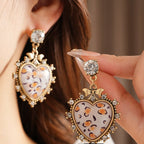 Silver Needle Bow Leopard Heart Stud Earrings - ACOOE