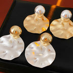 Silver Needle Oval Brushed Earrings - ACOOE