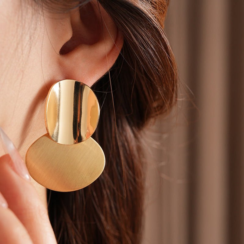 Silver Needle Oval Brushed Pendant Earrings - ACOOE