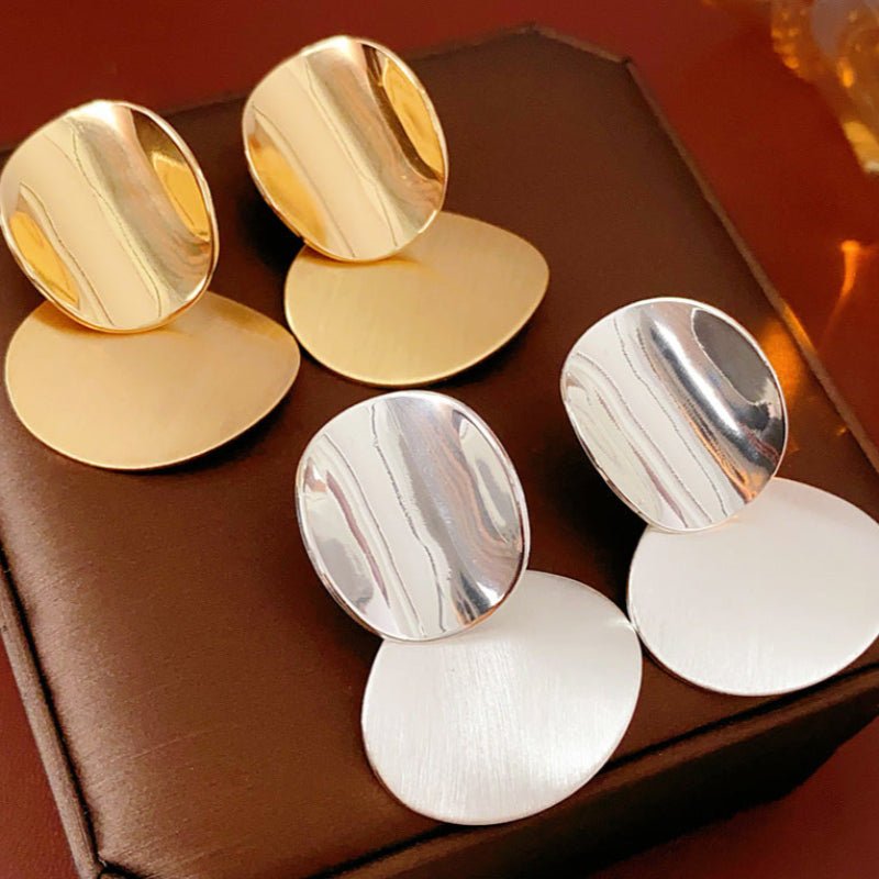 Silver Needle Oval Brushed Pendant Earrings - ACOOE