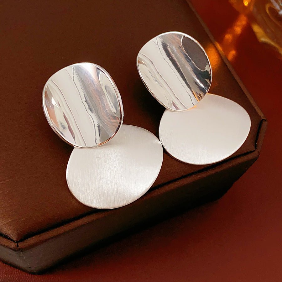 Silver Needle Oval Brushed Pendant Earrings - ACOOE