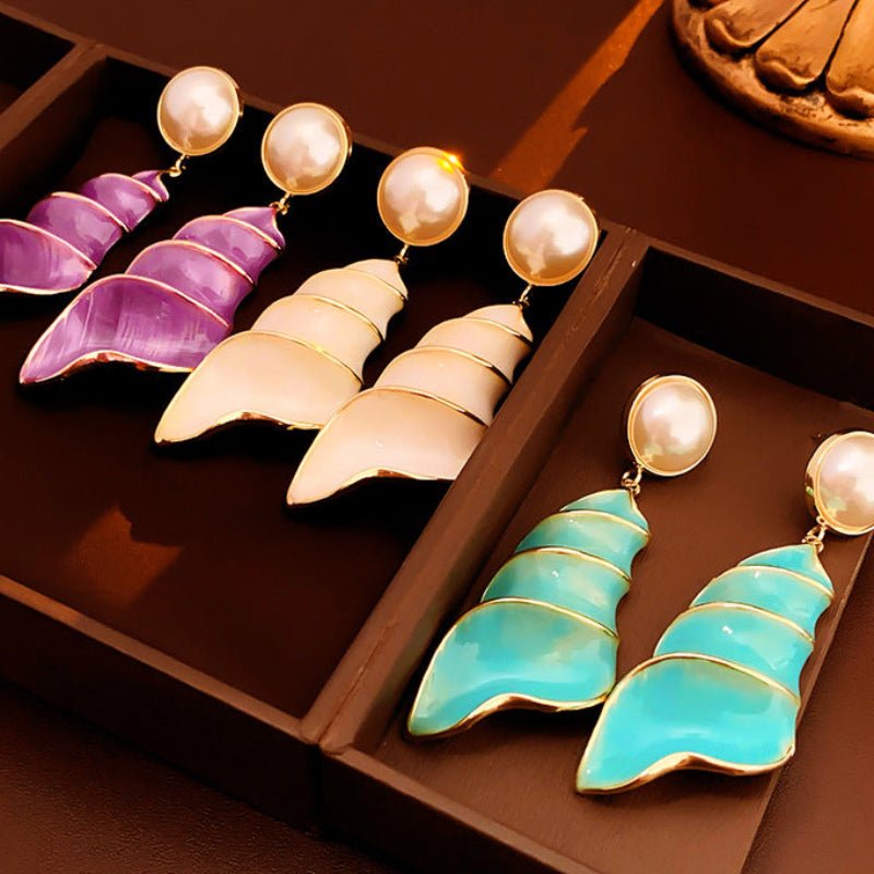 Silver Needle Pearl Conch Oil Earrings - ACOOE