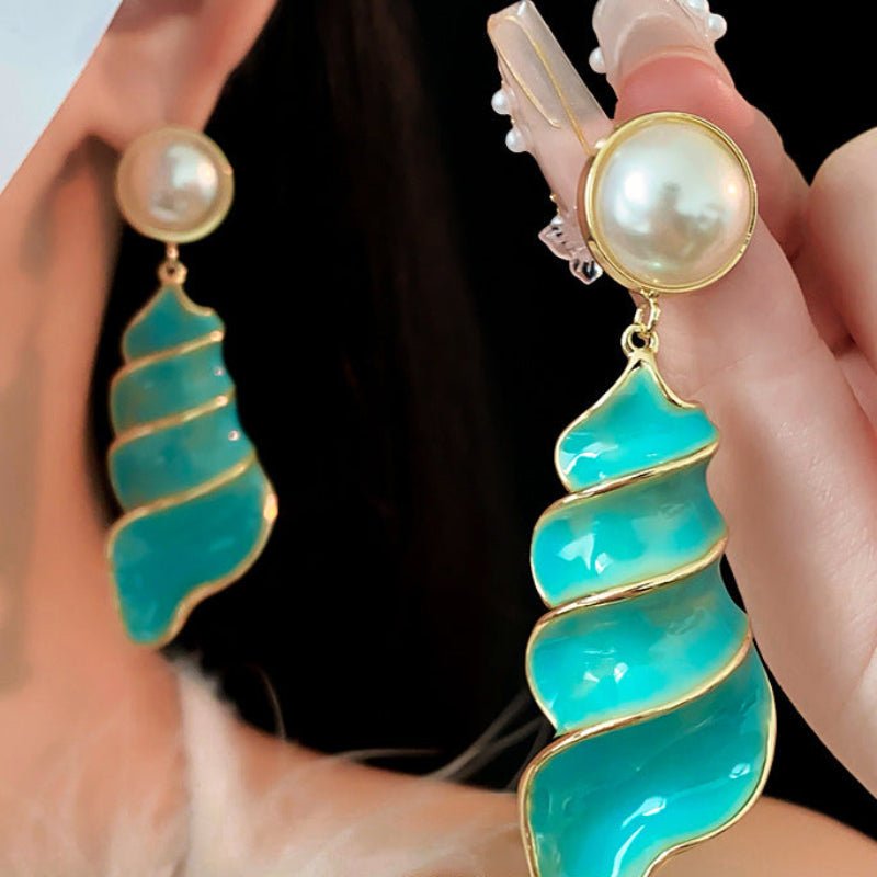 Silver Needle Pearl Conch Oil Earrings - ACOOE