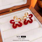 Silver Needle Red Velvet Bow Vintage Earrings - ACOOE