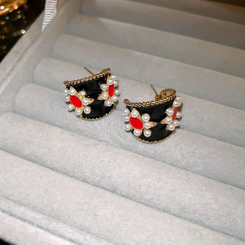 Silver Needle Red Velvet Bow Vintage Earrings - ACOOE