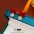 Silver Needle Red Velvet Bow Vintage Earrings - ACOOE