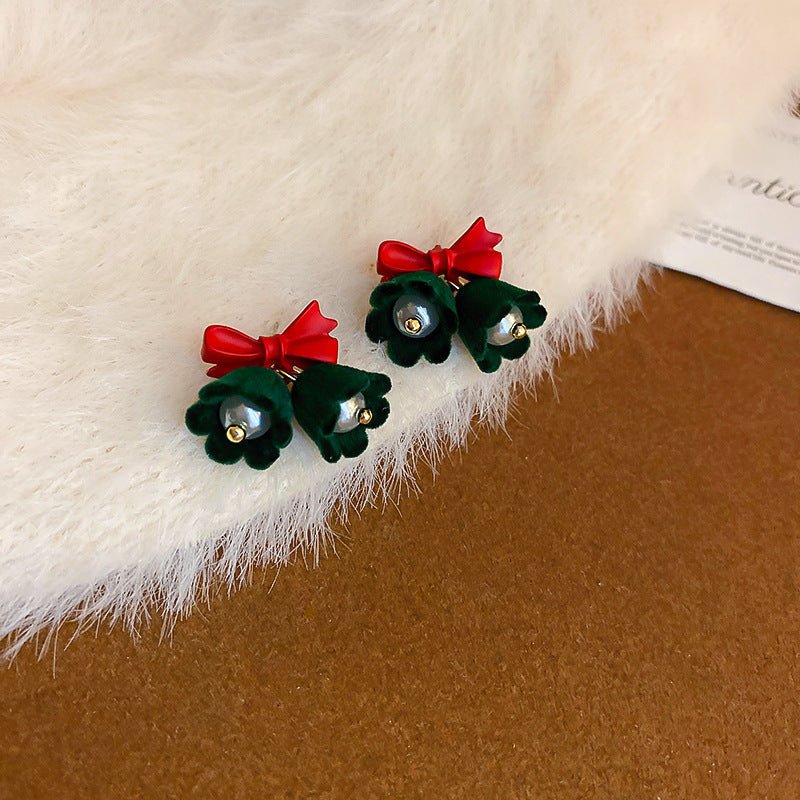 Silver Needle Red Velvet Bow Vintage Earrings - ACOOE