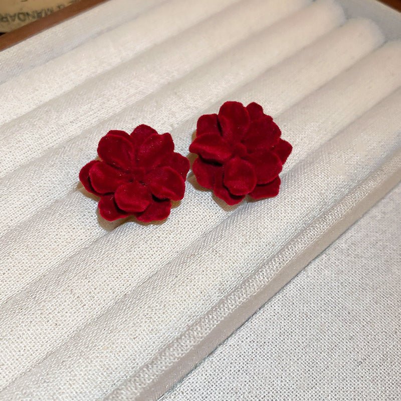Silver Needle Red Velvet Bow Vintage Earrings - ACOOE