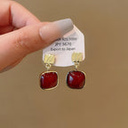 Silver Needle Red Velvet Bow Vintage Earrings - ACOOE
